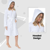 Women's Hooded Waffle Cotton Bathrobe White Super Absorbent Spa Dressing Gown for Home Lounge & Travel by Daisy Dreamer Bathrobe