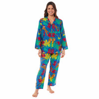 Women's Jaguar Jungle Leopard Print Long Pyjama Set Button Up Soft Breathable Viscose Loungewear Sleepwear Relaxing PJ Set by Daisy Dreamer JUNGLE LEOPARD / SMALL Pyjamas