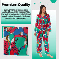 Women's Jaguar Jungle Leopard Print Long Pyjama Set Button Up Soft Breathable Viscose Loungewear Sleepwear Relaxing PJ Set by Daisy Dreamer Pyjamas