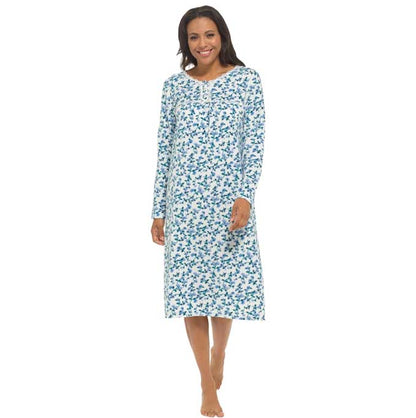 Women's Long Sleeve Fleece Nightdress Soft Warm Floral Print Sleepwear Cozy Winter Nightie Loungewear Available in Multiple Sizes By Daisy Dreamer SMALL / BLUE Pyjamas