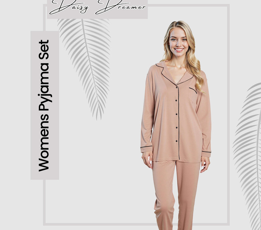 Pyjama Stack Daisy Dreamer Womens Natural Pyjama Set Soft Touch Fabric Long Sleeve ...