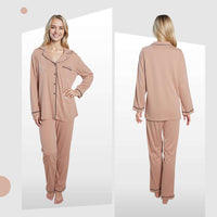 Women's Natural Pyjama Set Soft Touch Long Sleeve Button-Up Top & Bottoms Two-Piece Nightwear by Daisy Dreamer Pyjamas