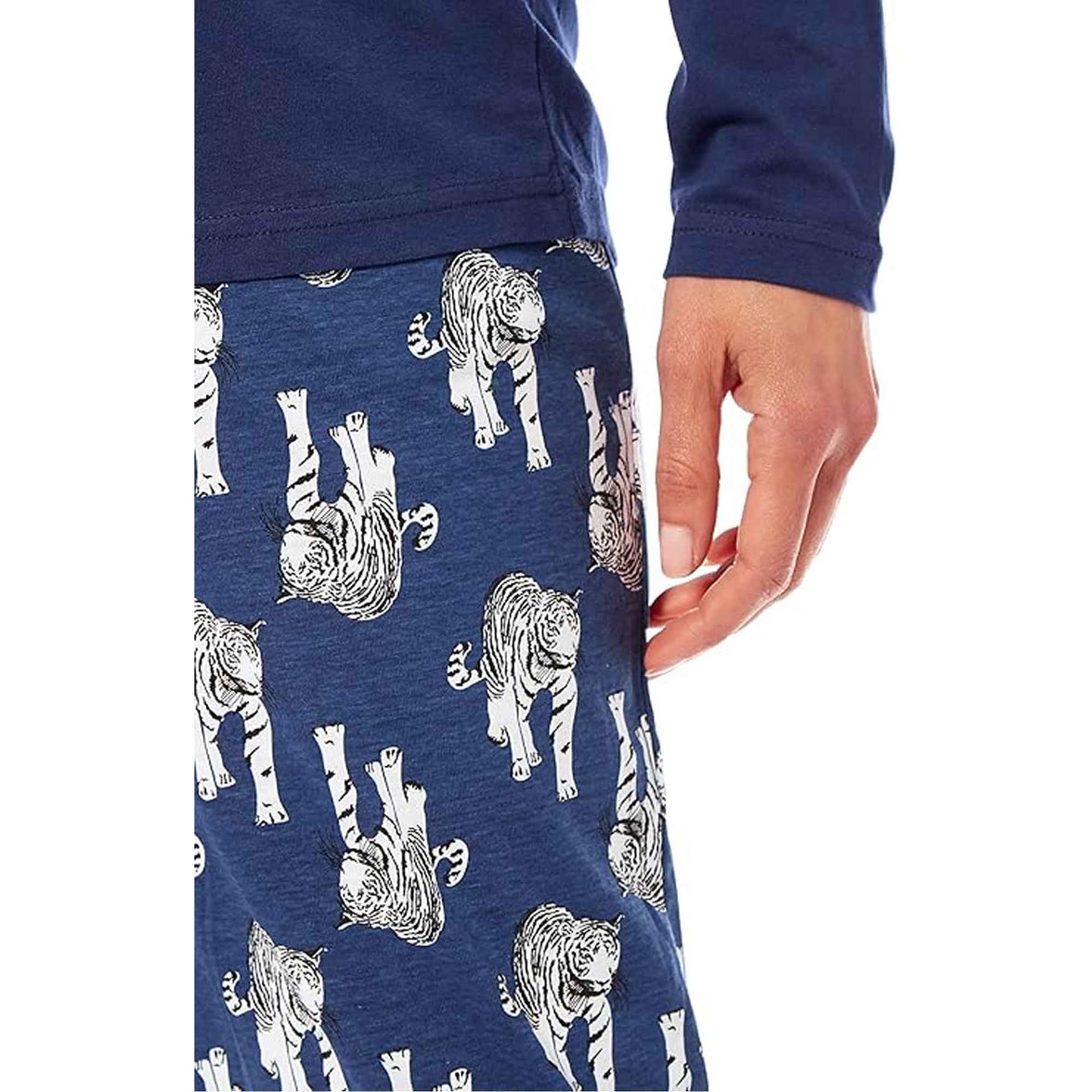 Women's Navy Tiger Print Polar Fleece Pyjama Set Soft Comfortable Loungewear Long Sleeve Top Elasticated Bottoms Stylish Gift Nightwear by Daisy Dreamer Pyjamas