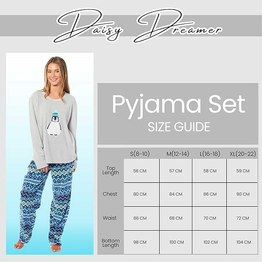 Women's Penguin Thermal Fleece Pyjamas Set Soft Warm Winter PJs Animal Print Loungewear Sleepwear Long Sleeve Top and Bottom by Daisy Dreamer Pyjamas