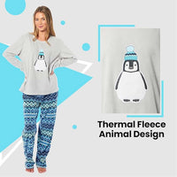 Women's Penguin Thermal Fleece Pyjamas Set Soft Warm Winter PJs Animal Print Loungewear Sleepwear Long Sleeve Top and Bottom by Daisy Dreamer Pyjamas