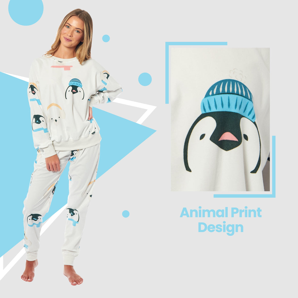 Women's Penguins & Polar Bears Soft Fleece Pyjama Set Long Sleeve Animal Print Warm PJs Loungewear Sleepwear for Ladies by Daisy Dreamer Pyjamas