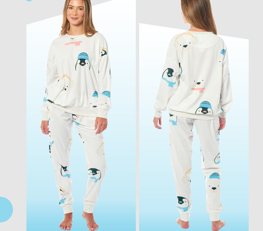 Pyjama Stack Daisy Dreamer Women's Fleece Pyjama Set Penguins And Polar Bears Long ...