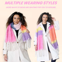 Women’s Pink Purple Chunky Knit Bright Plaid Blanket Scarf Long Winter Wrap Warm Striped Shawl with Tassels Gift for Ladies by Daisy Dreamer PINK/PURPLE STRIPE Scarves