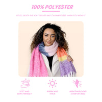 Women’s Pink Purple Chunky Knit Bright Plaid Blanket Scarf Long Winter Wrap Warm Striped Shawl with Tassels Gift for Ladies by Daisy Dreamer PINK/PURPLE STRIPE Scarves