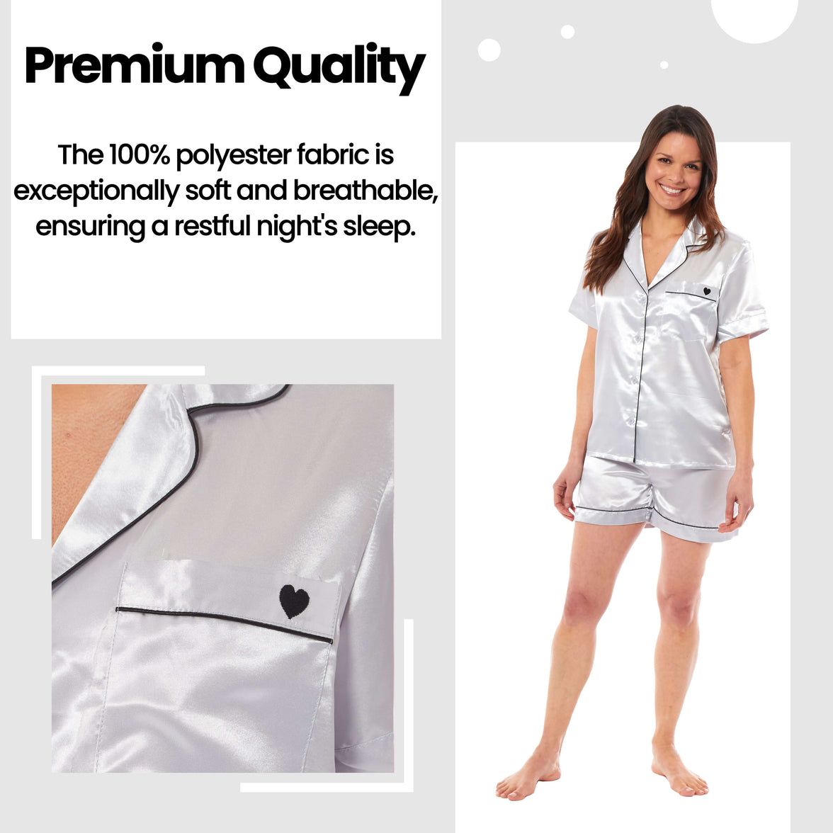 Women's Satin Silk Short Pyjama Set Soft Breathable Nightwear Loungewear PJs Black Pink Grey UK Sizes 8-22 by Daisy Dreamer Pyjamas
