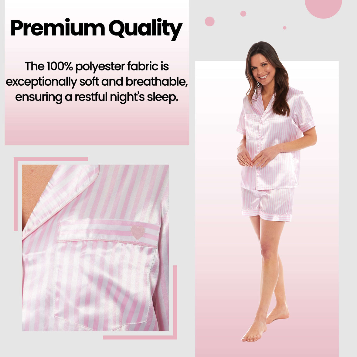 Women's Satin Silk Short Pyjama Set Soft Breathable Nightwear Loungewear PJs Black Pink Grey UK Sizes 8-22 by Daisy Dreamer Pyjamas