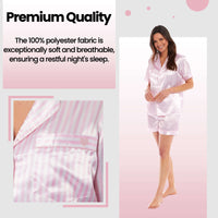 Women's Satin Silk Short Pyjama Set Soft Breathable Nightwear Loungewear PJs Black Pink Grey UK Sizes 8-22 by Daisy Dreamer Pyjamas