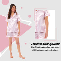 Women's Satin Silk Short Pyjama Set Soft Breathable Nightwear Loungewear PJs Black Pink Grey UK Sizes 8-22 by Daisy Dreamer Pyjamas