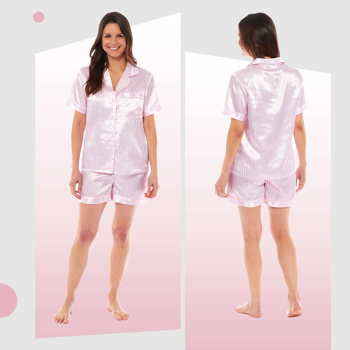 Women's Satin Silk Short Pyjama Set Soft Breathable Nightwear Loungewear PJs Black Pink Grey UK Sizes 8-22 by Daisy Dreamer Pyjamas