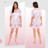Women's Satin Silk Short Pyjama Set Soft Breathable Nightwear Loungewear PJs Black Pink Grey UK Sizes 8-22 by Daisy Dreamer Pyjamas