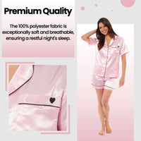 Women's Satin Silk Short Pyjama Set Soft Breathable Nightwear Loungewear PJs Black Pink Grey UK Sizes 8-22 by Daisy Dreamer Pyjamas