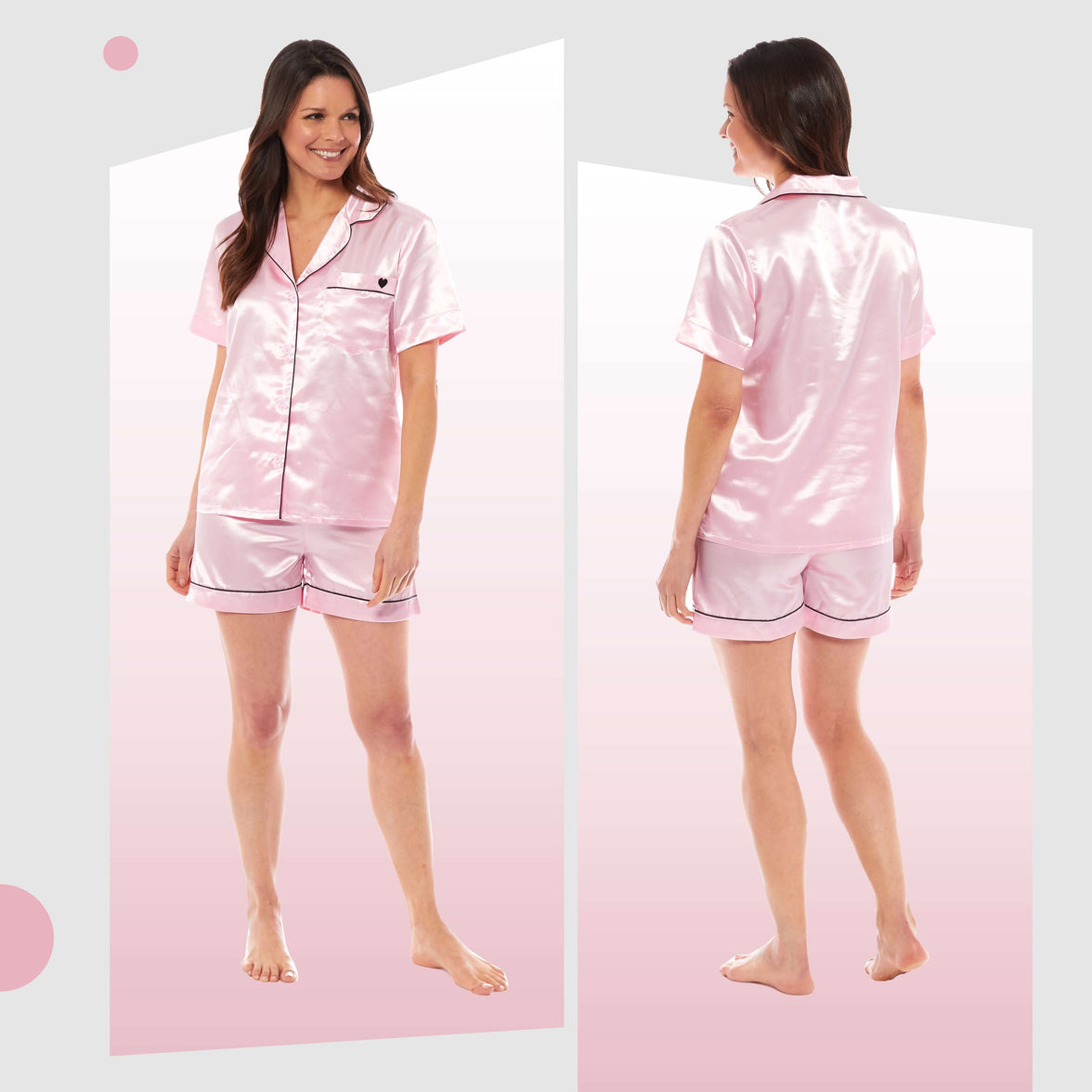 Women's Satin Silk Short Pyjama Set Soft Breathable Nightwear Loungewear PJs Black Pink Grey UK Sizes 8-22 by Daisy Dreamer Pyjamas