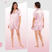 Women's Satin Silk Short Pyjama Set Soft Breathable Nightwear Loungewear PJs Black Pink Grey UK Sizes 8-22 by Daisy Dreamer Pyjamas