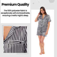 Women's Satin Silk Short Pyjama Set Soft Breathable Nightwear Loungewear PJs Black Pink Grey UK Sizes 8-22 by Daisy Dreamer Pyjamas