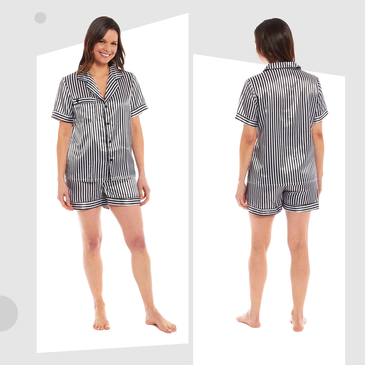 Women's Satin Silk Short Pyjama Set Soft Breathable Nightwear Loungewear PJs Black Pink Grey UK Sizes 8-22 by Daisy Dreamer Pyjamas
