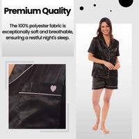 Women's Satin Silk Short Pyjama Set Soft Breathable Nightwear Loungewear PJs Black Pink Grey UK Sizes 8-22 by Daisy Dreamer Pyjamas
