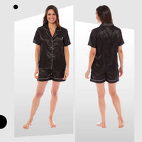 Women's Satin Silk Short Pyjama Set Soft Breathable Nightwear Loungewear PJs Black Pink Grey UK Sizes 8-22 by Daisy Dreamer Pyjamas