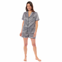 Women's Satin Silk Short Pyjama Set Soft Breathable Nightwear Loungewear PJs Black Pink Grey UK Sizes 8-22 by Daisy Dreamer SMALL | UK 8-10 / BLACK STRIPES Pyjamas