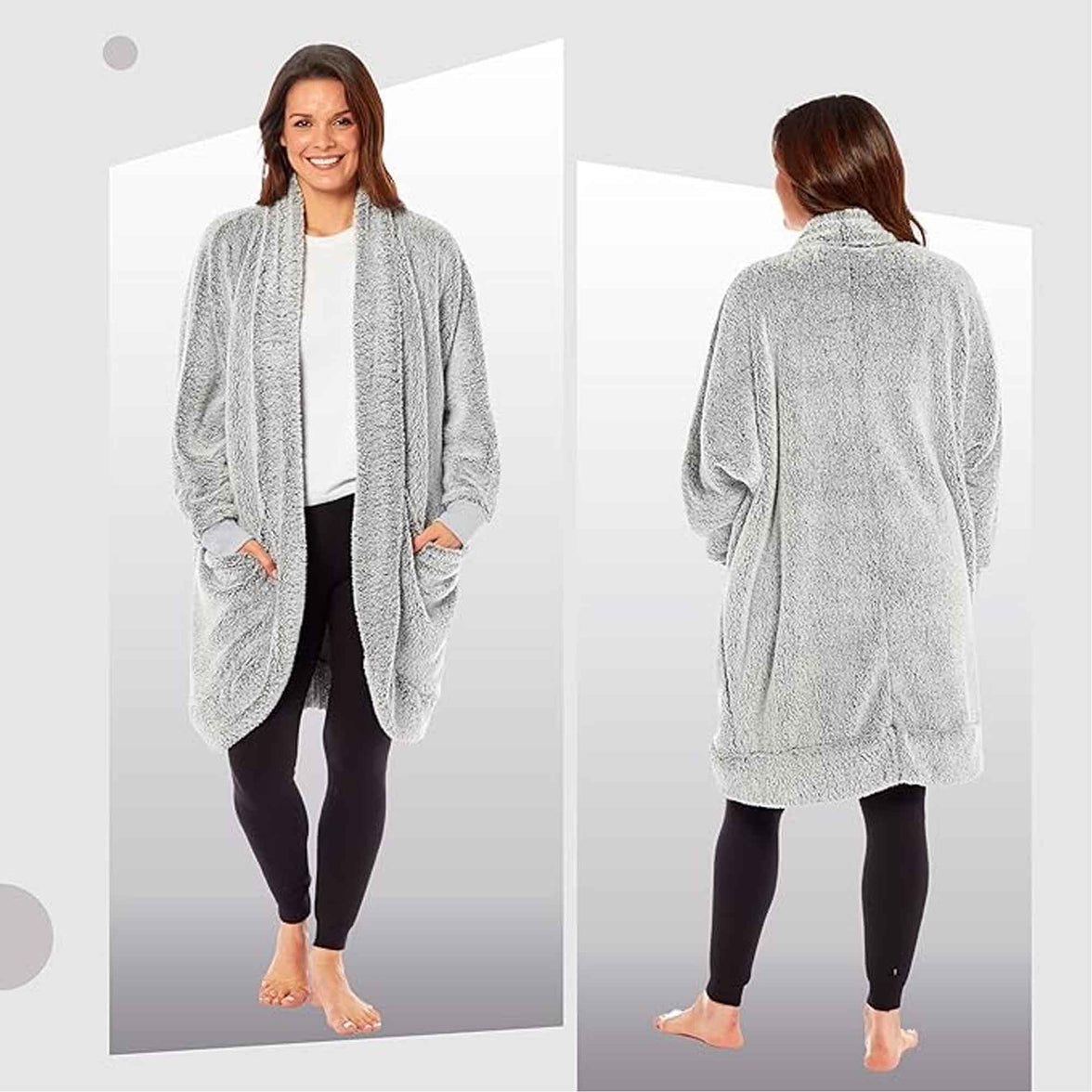 Women's Shimmer Grey Soft Touch Cardi Gown Luxury House Coat Elegant Loungewear Cozy Fit Robe Versatile Stylish Homewear by Daisy Dreamer Robe