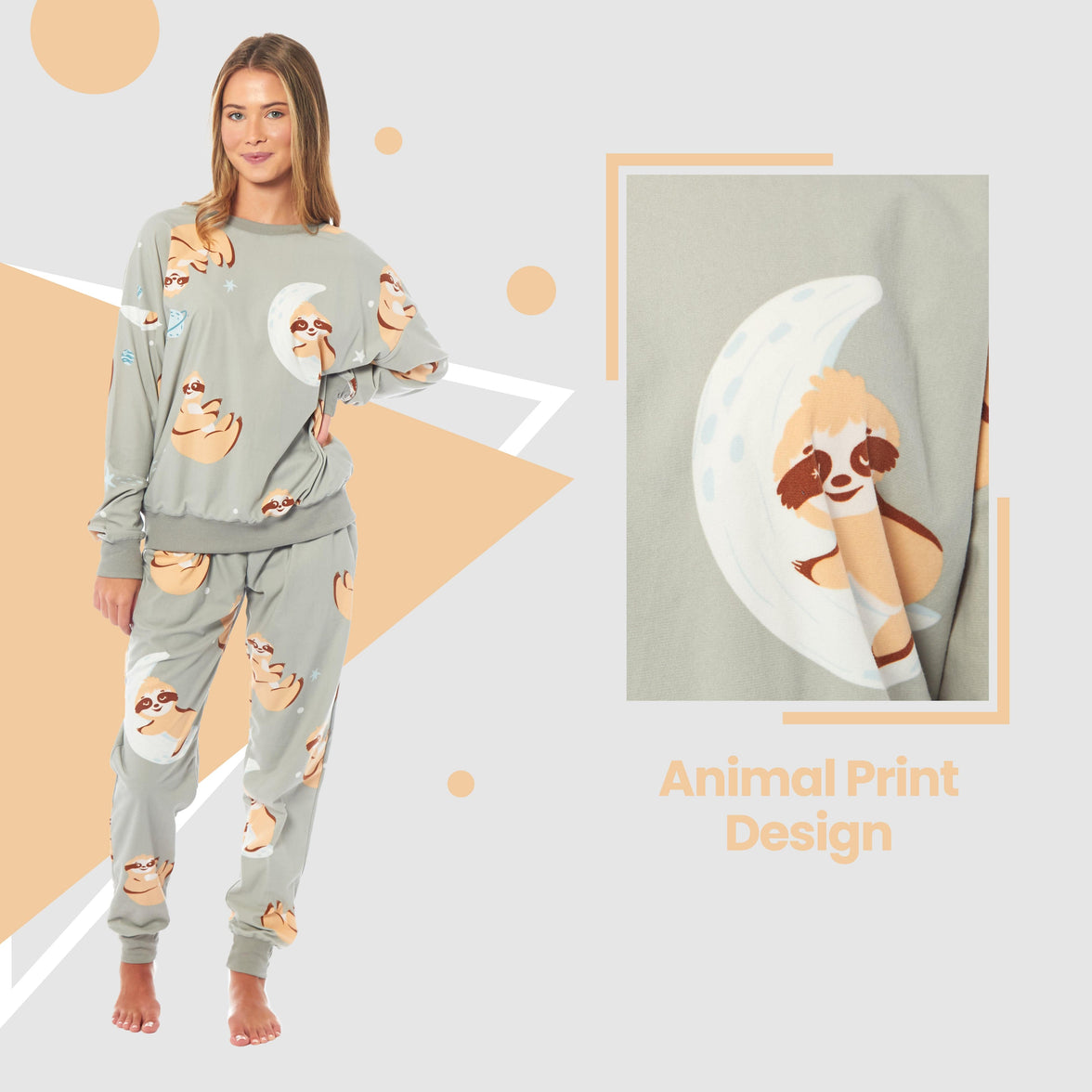 Women's Sloth Soft Fleece Pyjama Set Long Sleeve Animal Print Warm PJs Loungewear Sleepwear for Ladies by Daisy Dreamer Pyjamas