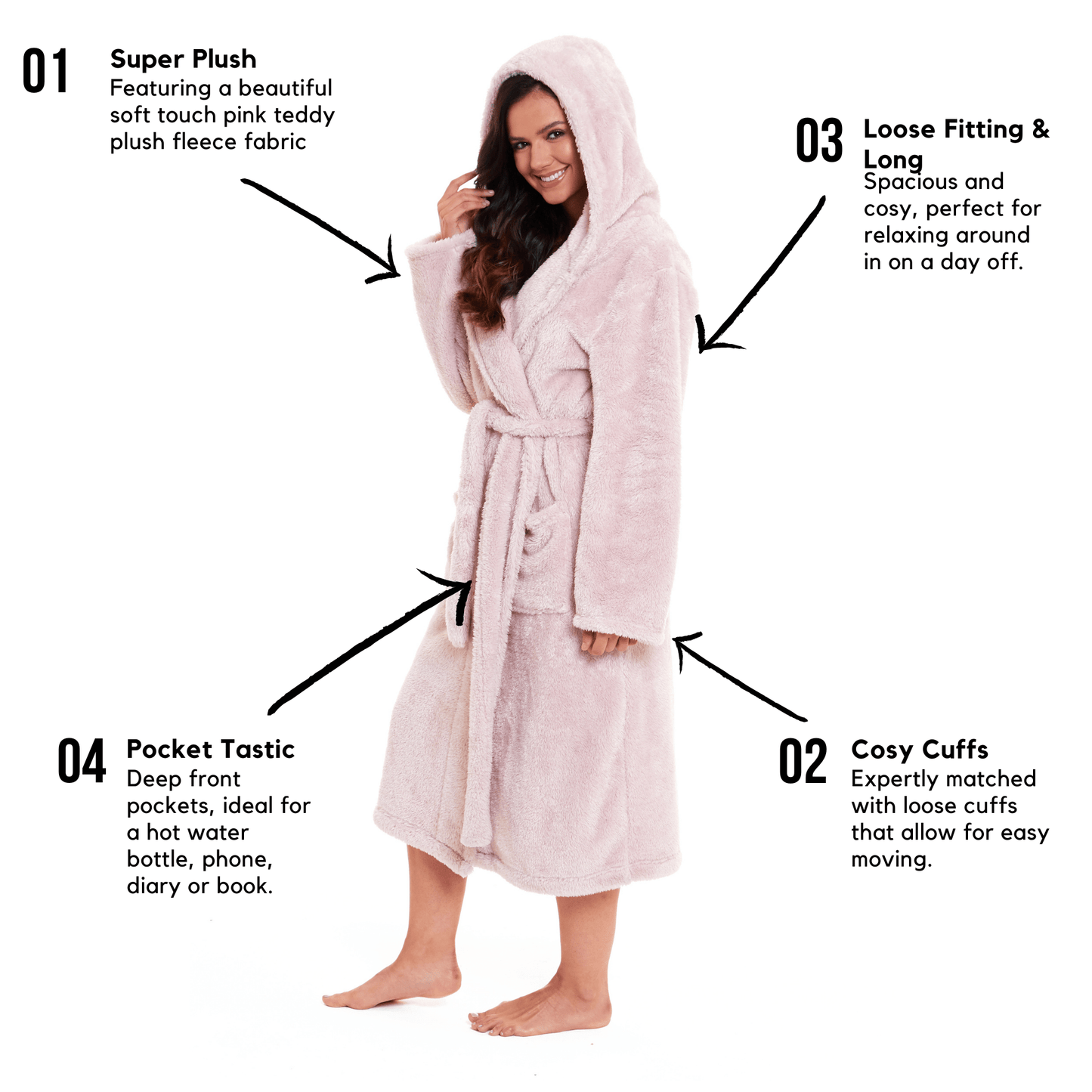 Women's Snuggle Fleece Touch Hooded Robe Luxurious Soft Loungewear Cosy Durable Dressing Gown UK Sizes 8-22 Green Grey Pink Green by Daisy Dreamer Robe