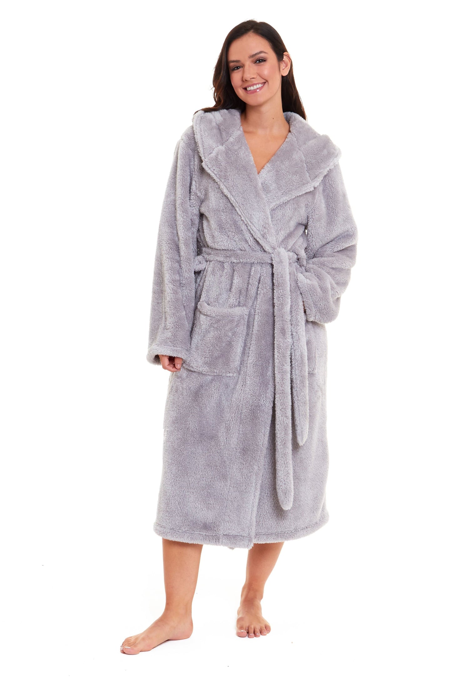 Women's Snuggle Fleece Touch Hooded Robe Luxurious Soft Loungewear Cosy Durable Dressing Gown UK Sizes 8-22 Green Grey Pink Green by Daisy Dreamer Robe