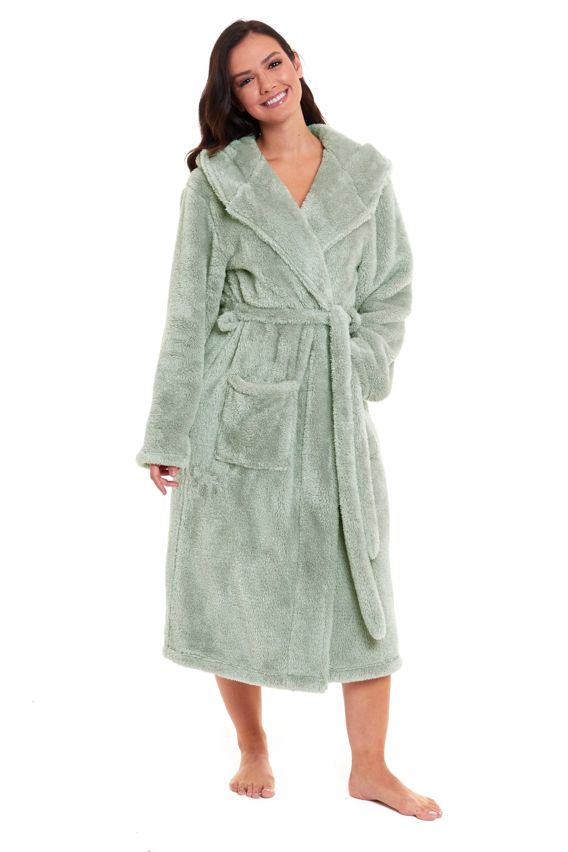 Women's Snuggle Fleece Touch Hooded Robe Luxurious Soft Loungewear Cosy Durable Dressing Gown UK Sizes 8-22 Green Grey Pink Green by Daisy Dreamer Robe