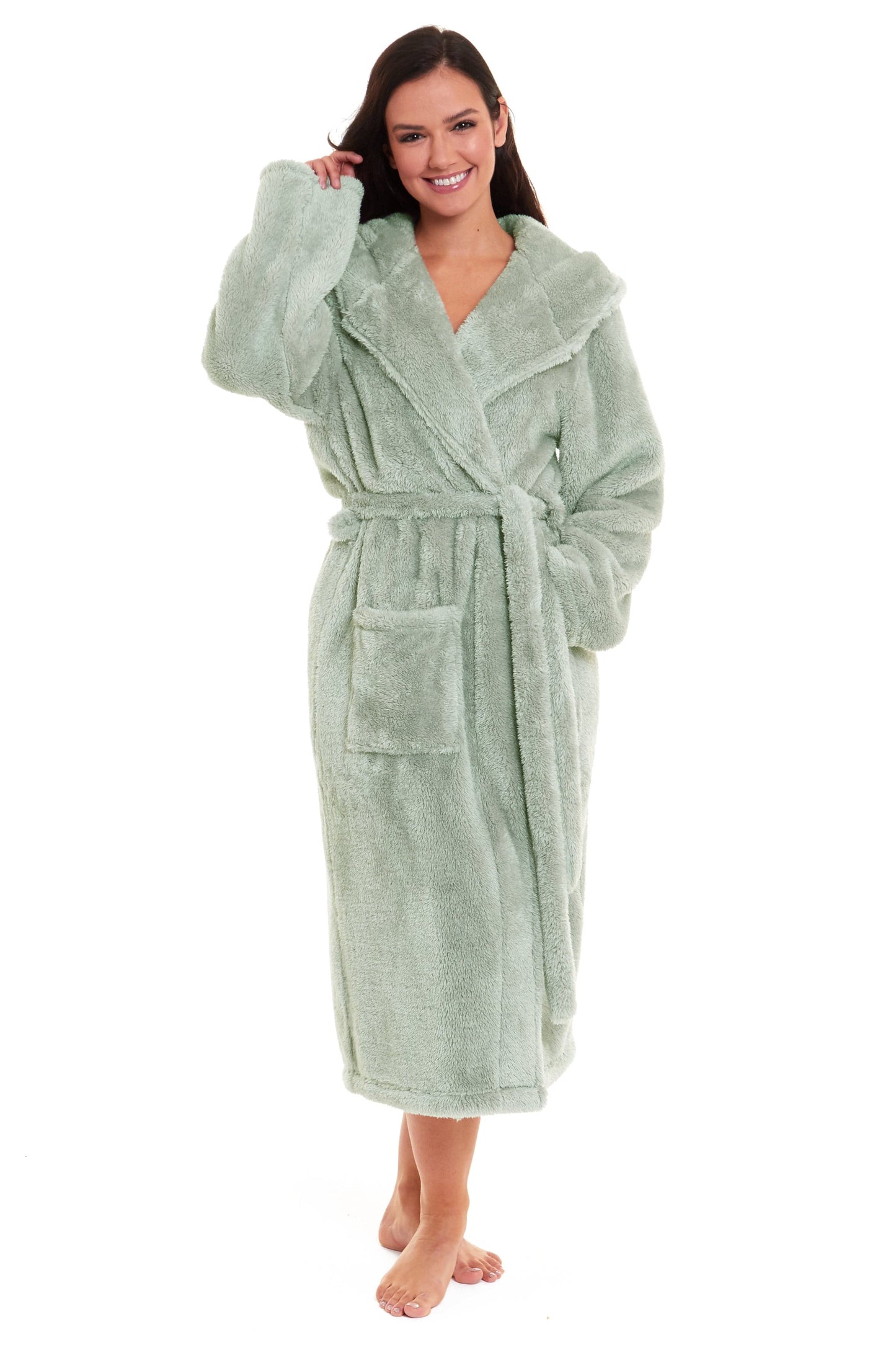 Women's Snuggle Fleece Touch Hooded Robe Luxurious Soft Loungewear Cosy Durable Dressing Gown UK Sizes 8-22 Green Grey Pink Green by Daisy Dreamer Robe
