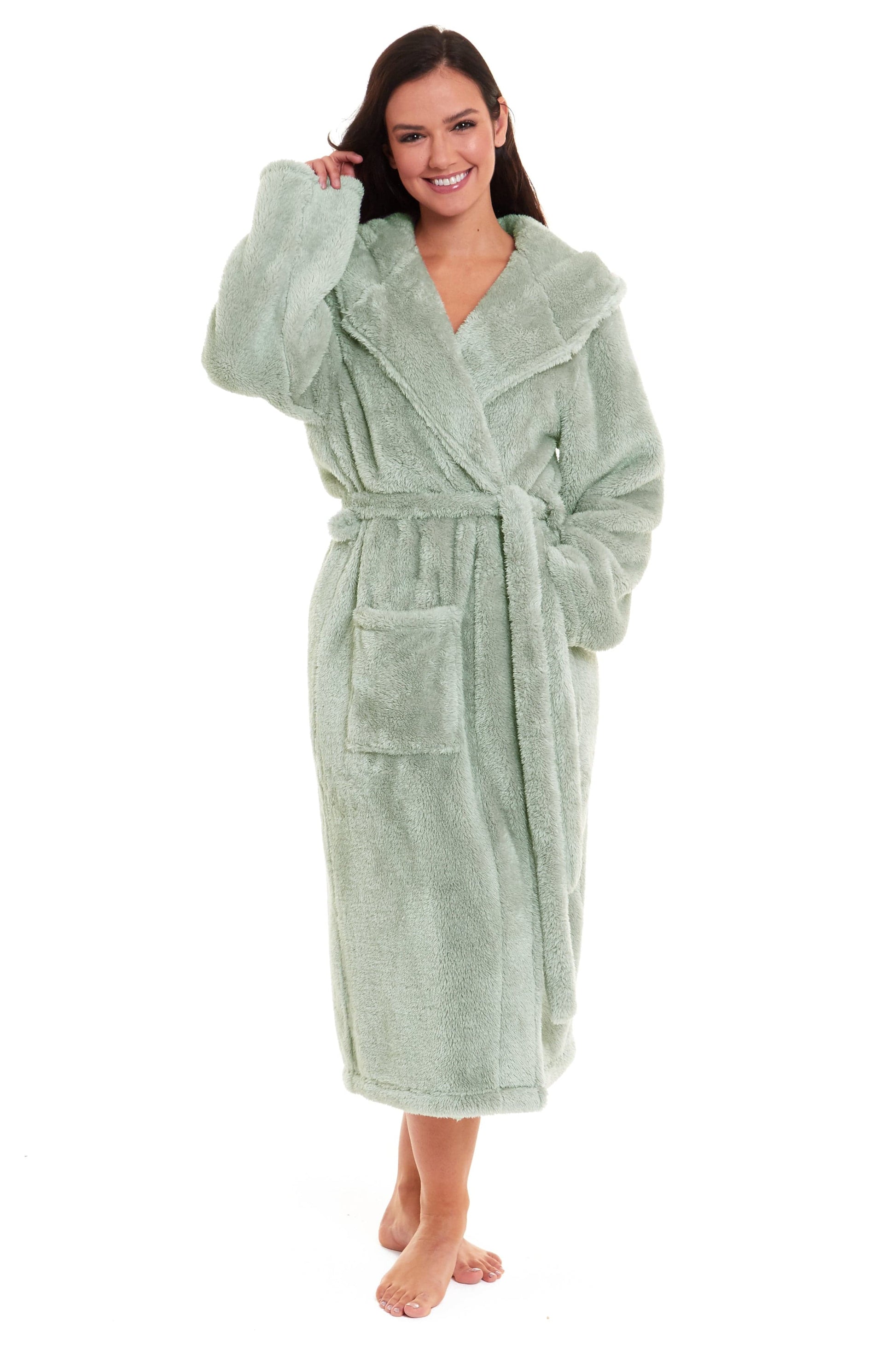 Women's Snuggle Fleece Touch Hooded Robe Luxurious Soft Loungewear Cosy Durable Dressing Gown UK Sizes 8-22 Green Grey Pink Green by Daisy Dreamer Robe