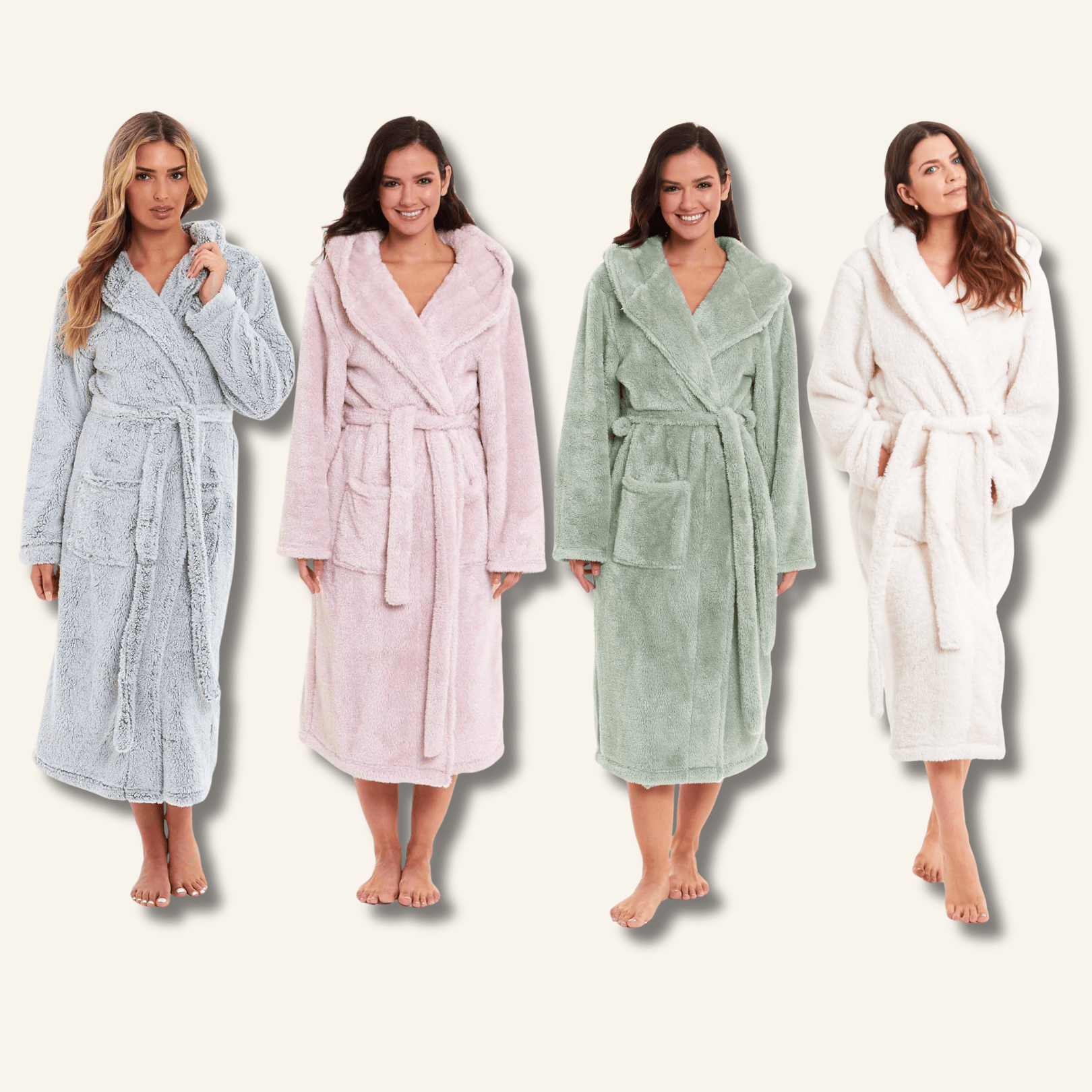 Women's Snuggle Fleece Touch Hooded Robe Luxurious Soft Loungewear Cosy Durable Dressing Gown UK Sizes 8-22 Green Grey Pink Green by Daisy Dreamer Robe