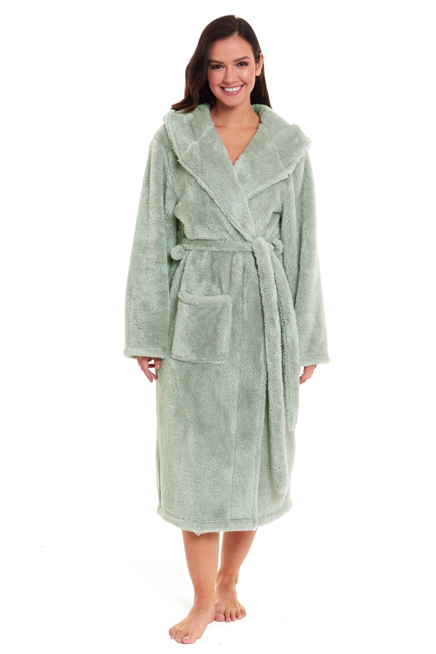 Women's Snuggle Fleece Touch Hooded Robe Luxurious Soft Loungewear Cosy Durable Dressing Gown UK Sizes 8-22 Green Grey Pink Green by Daisy Dreamer SAGE GREEN / 8-10 Robe