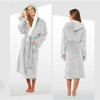 Women's Soft Plush Shimmer Fleece Hooded Bath Robe Luxurious Dressing Gown for Lounging and Sleeping in Shimmer Grey Multiple Sizes by Daisy Dreamer Robe
