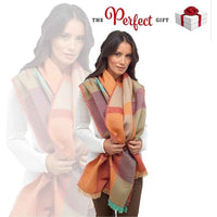 Women's Soft Woven Winter Scarves Lightweight Cozy Acrylic Wraps in Vibrant Orange Yellow Multi and Purple Red Multi by Sock Stack Scarves