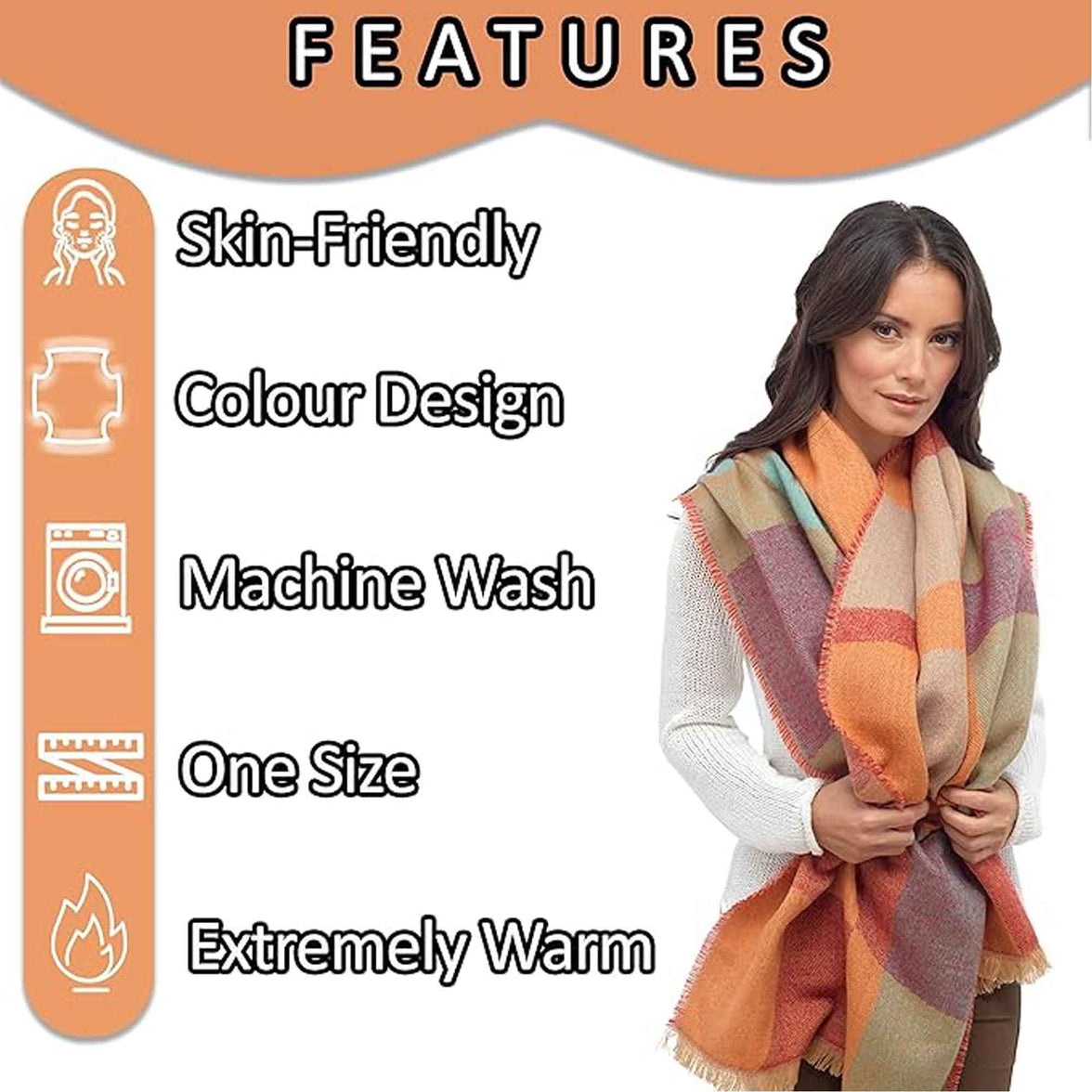 Women's Soft Woven Winter Scarves Lightweight Cozy Acrylic Wraps in Vibrant Orange Yellow Multi and Purple Red Multi by Sock Stack Scarves