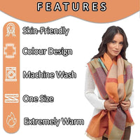 Women's Soft Woven Winter Scarves Lightweight Cozy Acrylic Wraps in Vibrant Orange Yellow Multi and Purple Red Multi by Sock Stack Scarves