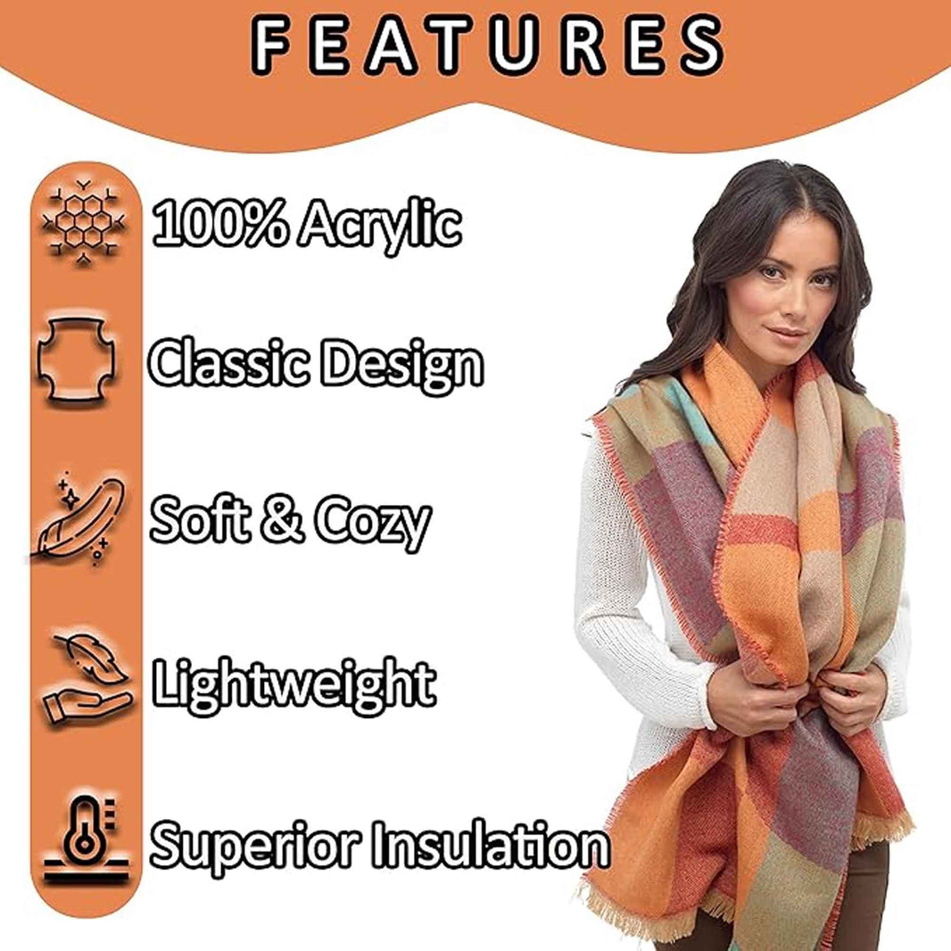 Women's Soft Woven Winter Scarves Lightweight Cozy Acrylic Wraps in Vibrant Orange Yellow Multi and Purple Red Multi by Sock Stack Scarves