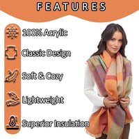 Women's Soft Woven Winter Scarves Lightweight Cozy Acrylic Wraps in Vibrant Orange Yellow Multi and Purple Red Multi by Sock Stack Scarves