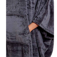 Women's Super Soft Oversized Hooded Poncho Blanket Navy Charcoal Flannel Fleece Cozy Loungewear Nightwear Warm Hoodie One Size Fits Most Adults by Daisy Dreamer Hooded Blanket