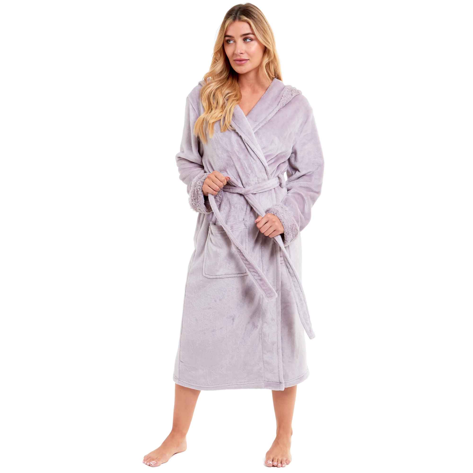 Stack Fall Robe Women's Super Soft Plush Fleece Faux Fur Hooded Robe Luxurious ...
