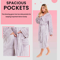 Women's Super Soft Plush Fleece Faux Fur Hooded Robe Luxurious Loungewear Bathrobe for Spa Hotel Home Pink Grey Sizes S-XL by Daisy Dreamer Robe