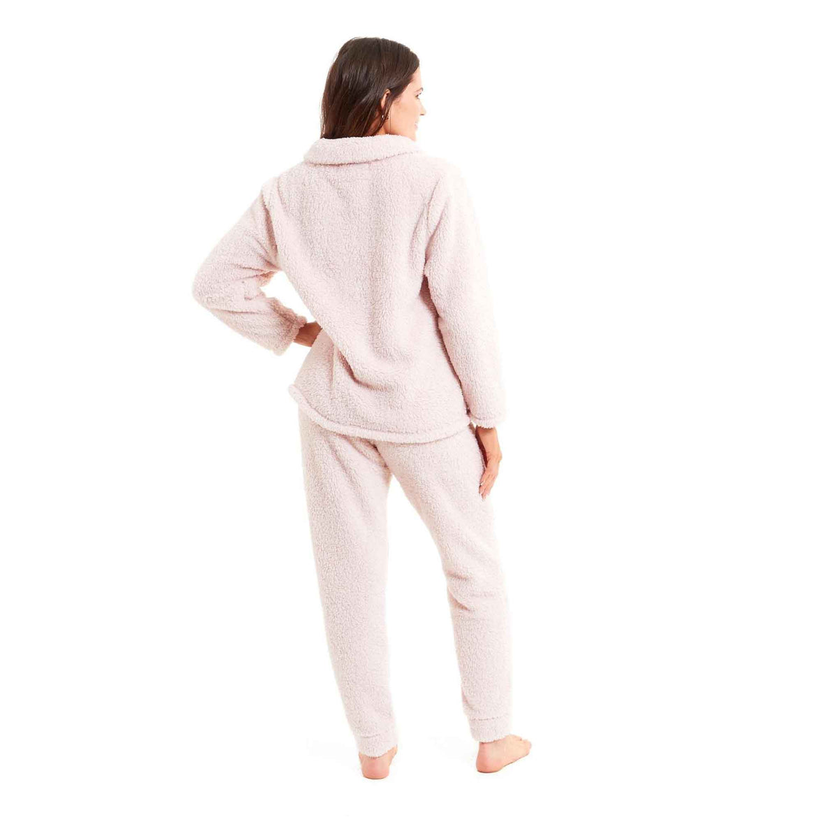 Women's Super Soft Teddy Fleece Loungewear Set Cozy Elasticated Waistband Pants and Zip Front Top in Pink Grey Cream Luxurious Nightwear by Daisy Dreamer Pyjamas