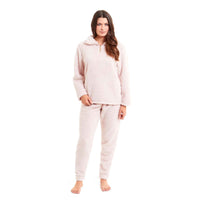 Women's Super Soft Teddy Fleece Loungewear Set Cozy Elasticated Waistband Pants and Zip Front Top in Pink Grey Cream Luxurious Nightwear by Daisy Dreamer SMALL | UK 8-10 / PINK Pyjamas