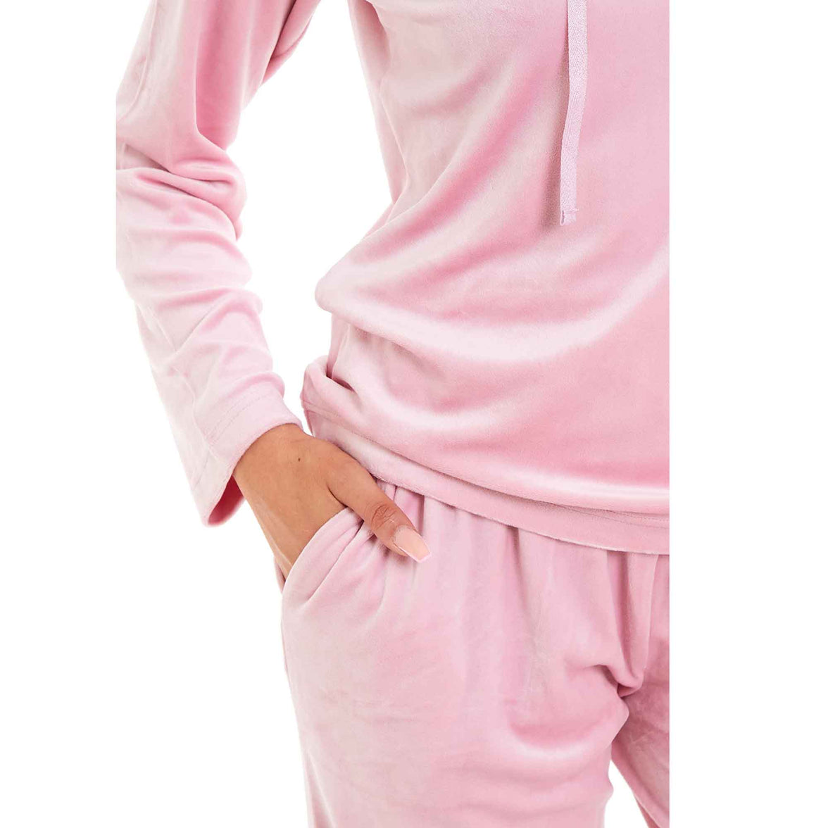 Women's Super Soft Velour Hooded Pyjama Set Comfortable Fleece Loungewear for Lounging Sleeping Pajama Parties in Pink Grey by Daisy Dreamer Pyjamas