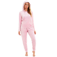 Women's Super Soft Velour Hooded Pyjama Set Comfortable Fleece Loungewear for Lounging Sleeping Pajama Parties in Pink Grey by Daisy Dreamer Pyjamas
