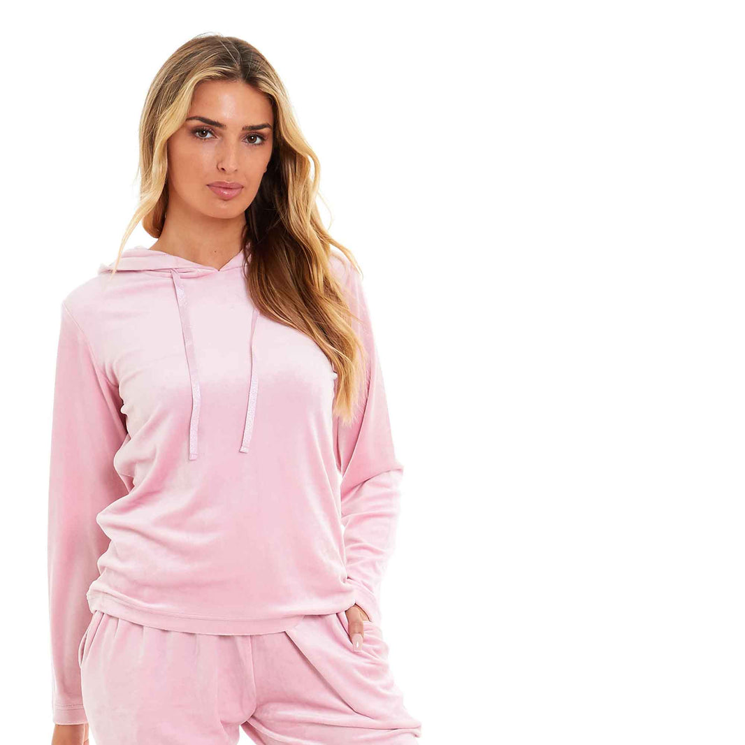 Women's Super Soft Velour Hooded Pyjama Set Comfortable Fleece Loungewear for Lounging Sleeping Pajama Parties in Pink Grey by Daisy Dreamer Pyjamas